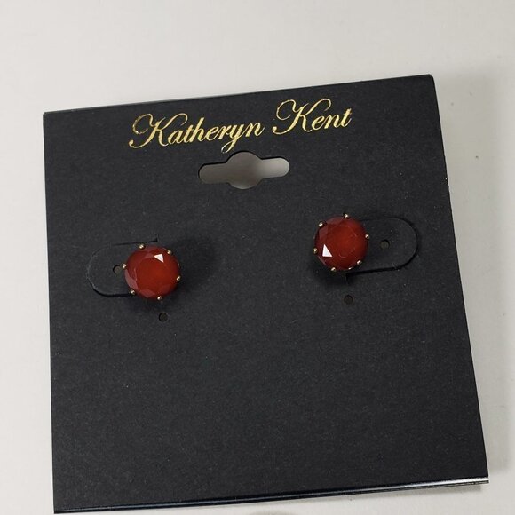 Katheryn Kent Red Stone Stud Earrings – Gold-Tone Women's Statement Jewelry - Picture 4 of 8